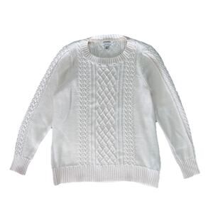 LL Bean Women’s Sweater Fisherman 100% Cotton Chunky Cable Knit Cream Size M